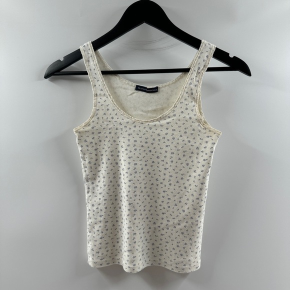 Brandy Melville Tops - Brandy Melville One Size Floral Tank Top White with Blue Flowers